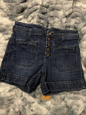 Pilcro and the Letterpress Dark Indigo Button-Front Denim Shorts